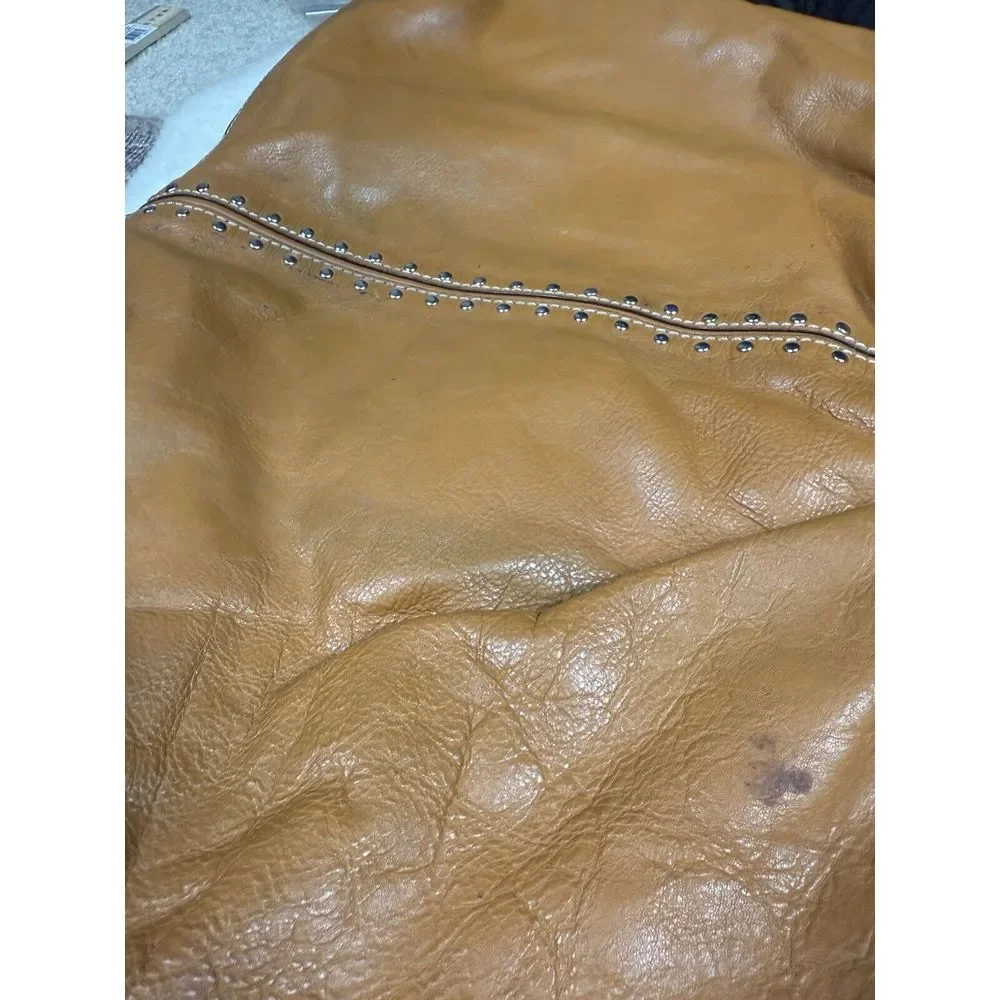 Michael Kors Brown Leather Purse Astor Studded Tote Hobo Western Cowgirl Bag‎